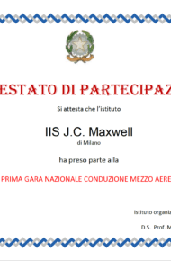 Secondo posto gara nazionale indirizzo Aeronautico